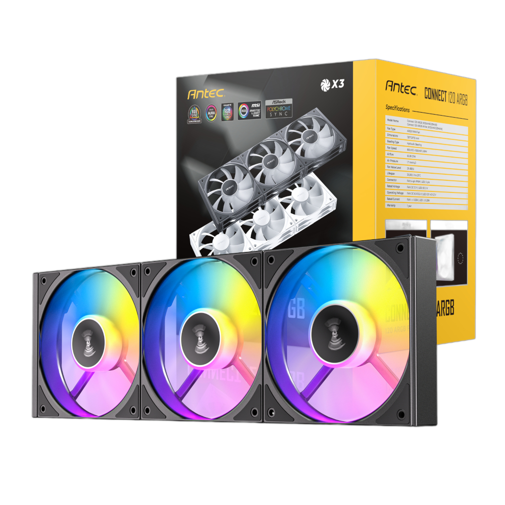 Antec Connect 120 ARGB PWM Fan 3 Pack - Black